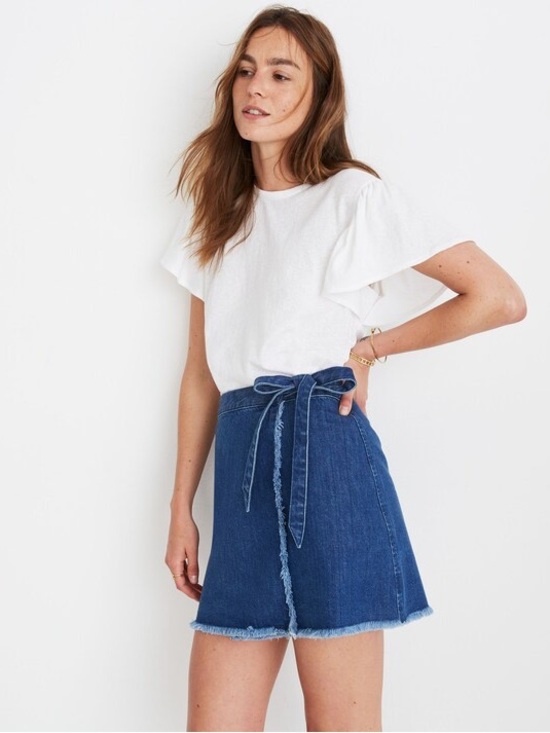 Madewell Dresses & Skirts - Madewell Raw-Hem Mini Wrap Jean Skirt Size 6 Cardiff Wash Denim 100% Cotton